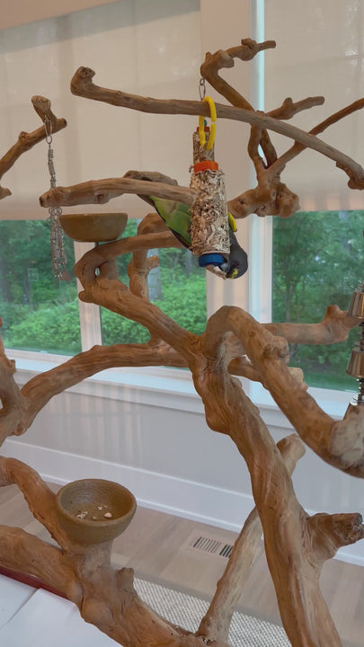 LARGE GNAW BLOCK TOY™ | shreddable bird toy made of natural palm leaves and colorful wood beads | Large